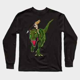 Woman Riding T- Rex Long Sleeve T-Shirt